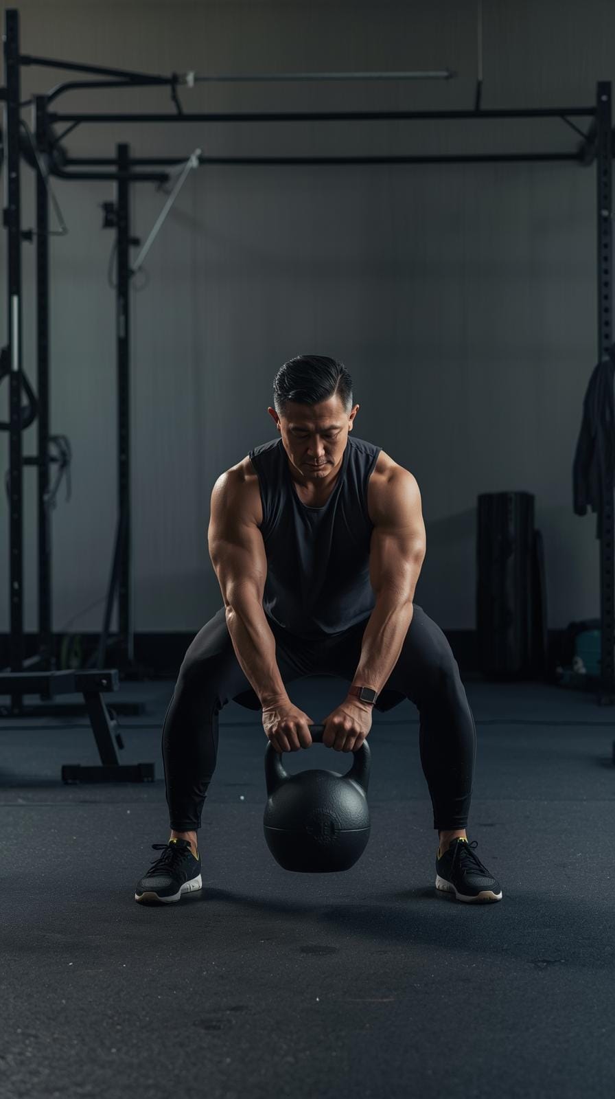 Man in 40's strength training in gym