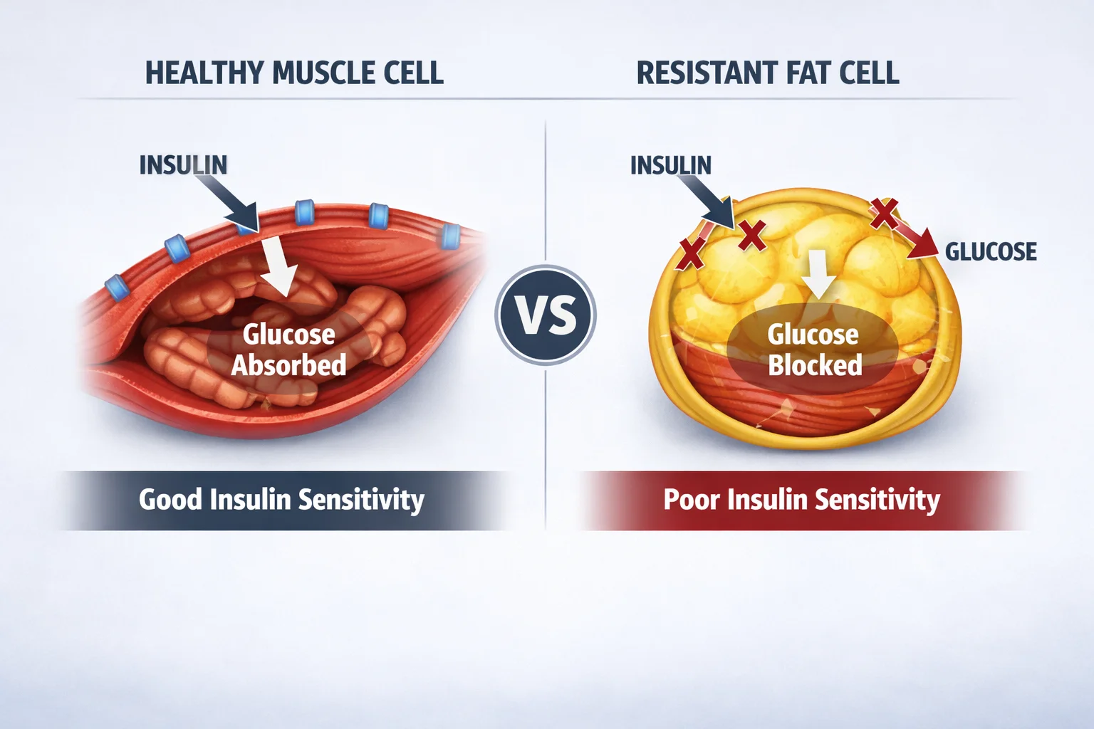 The Belly Fat Lie Men Over 40 Keep Believing (And the Truth That Changes Everything) 7 insulin‑sensitive muscle cell vs an insulin‑resistant cell