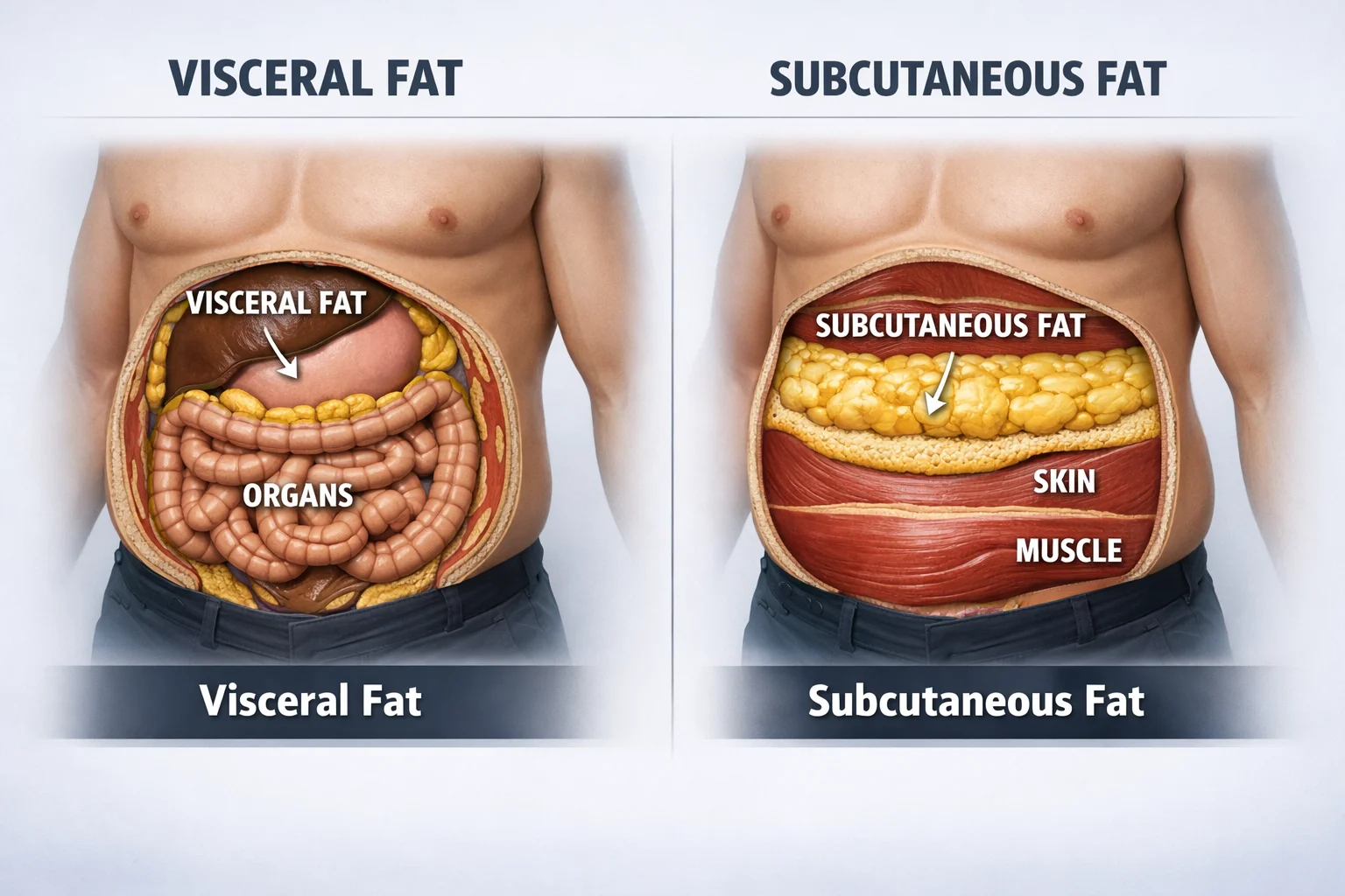 The Belly Fat Lie Men Over 40 Keep Believing (And the Truth That Changes Everything) 5 a comparison of visceral fat to subcutaneous fat