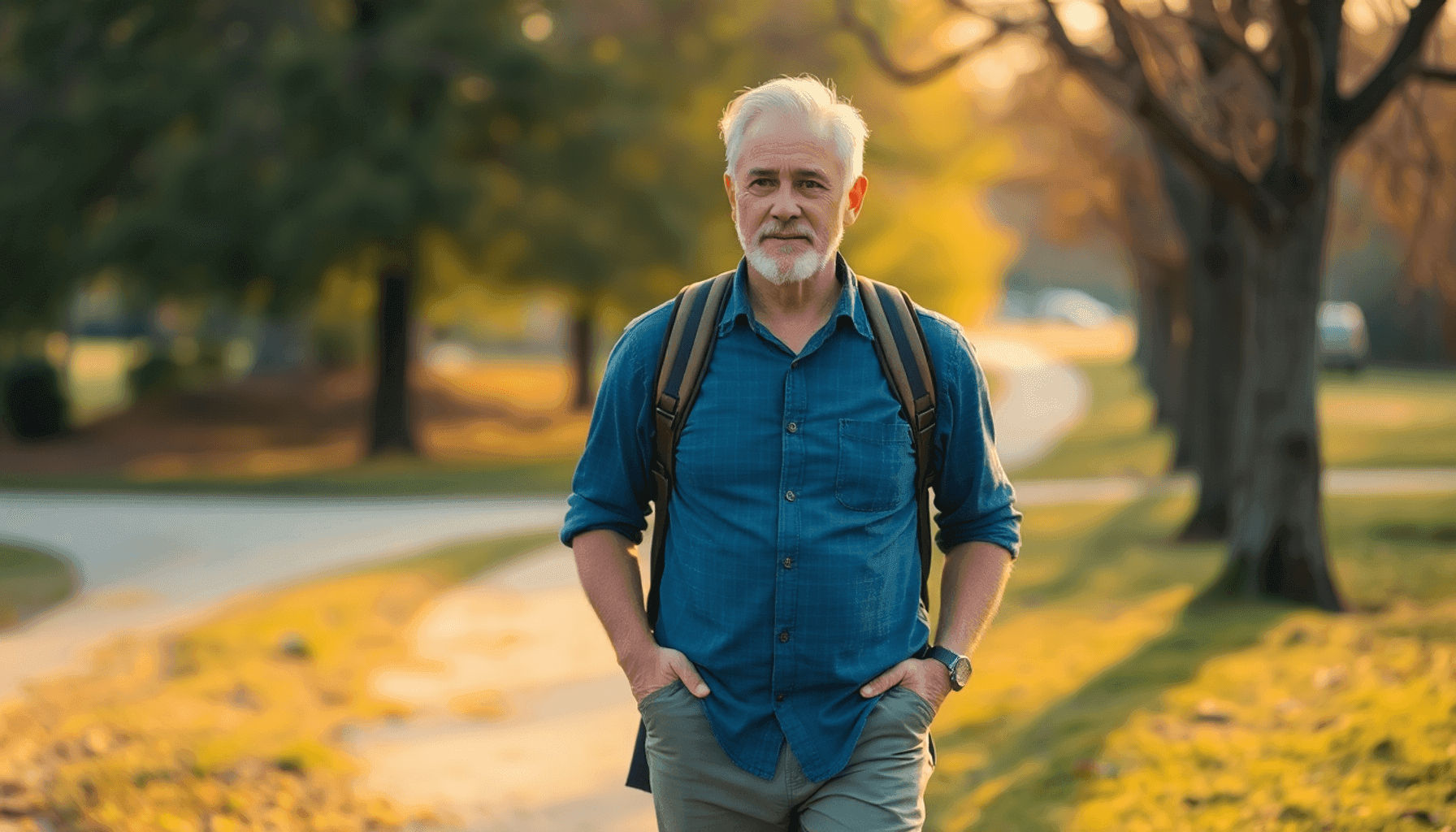 Men 40+: The Morning Routine That Fixes Low Energy 1 Man in his 50's outside in morning light on a short walk