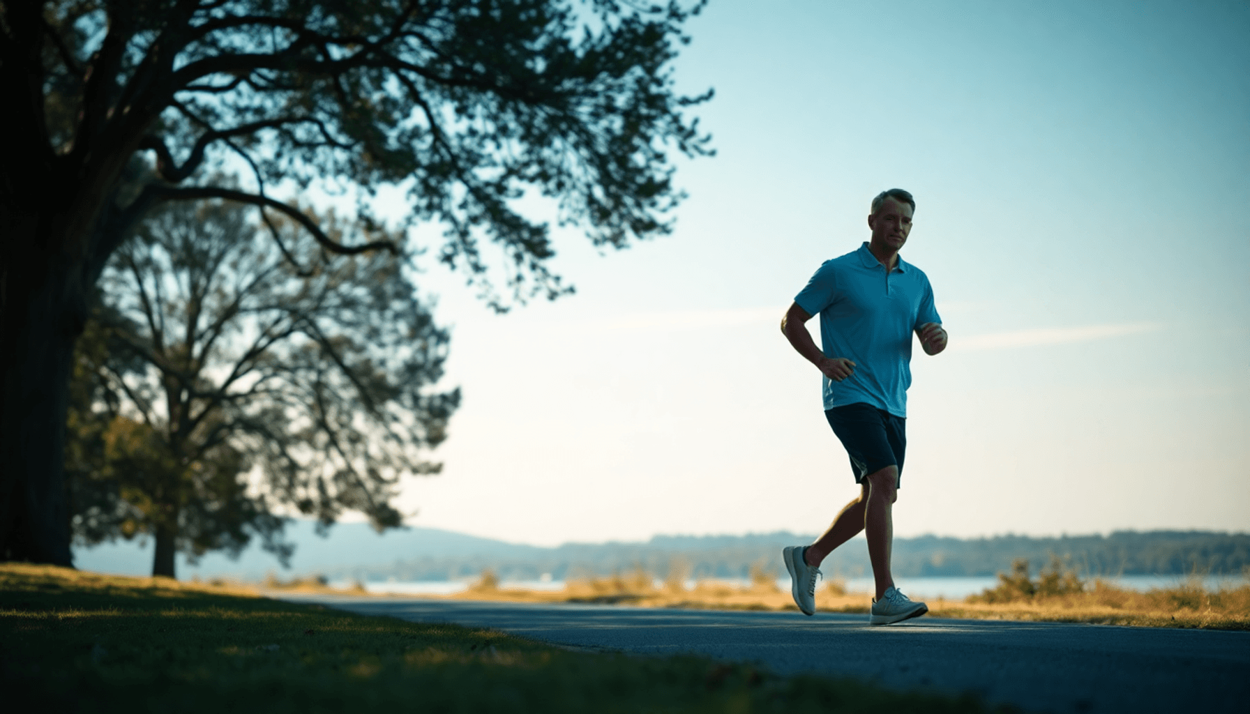 Man walking outdoors for steps and recovery